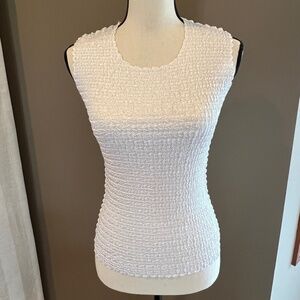 Vintage Nicola Women's Sleeveless White crinkle top, high sheen fabric, Size S
